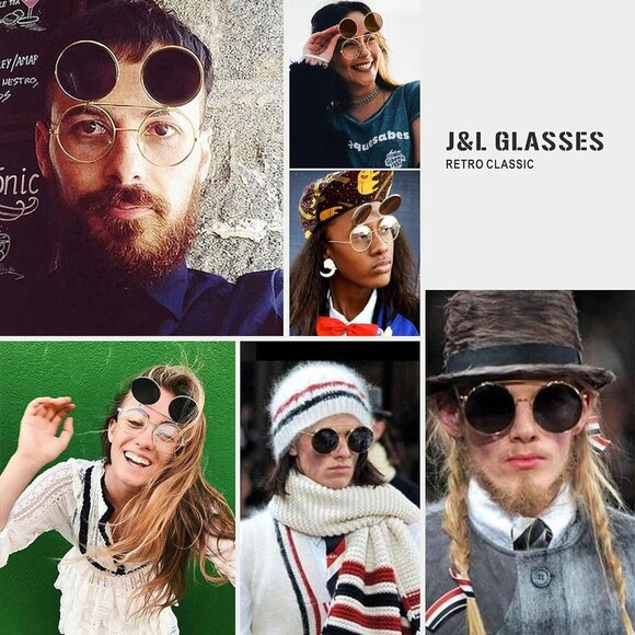 Retro Flip-Up Round Goggles Steampunk Sunglasses - Picture 3 of 6